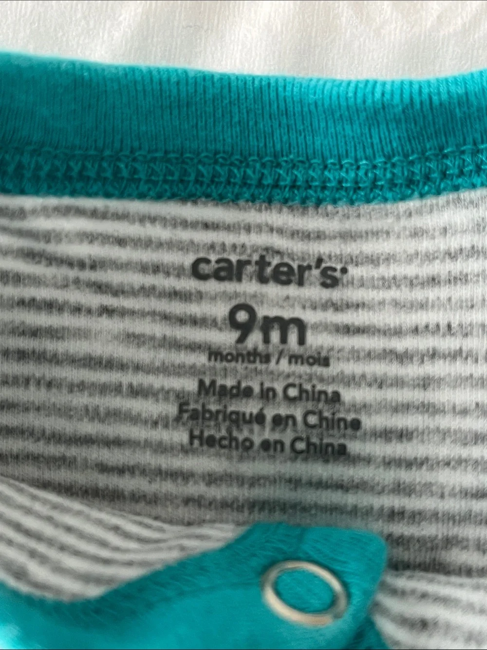 Carter's unisex Gray Striped Footed One-Piece with Teal Trim pajamas